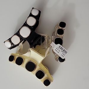 NWT Anthropologie Claw Clip Set of 3 Black & White & Clear